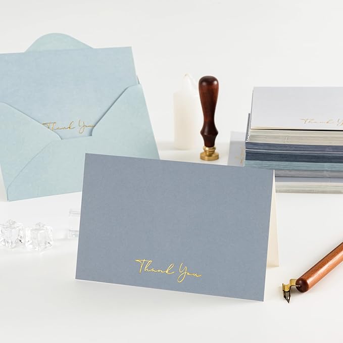 Crisky Dusty Blue Thank You Cards with Envelopes & Stickers， 50 Pack Bridal Shower Graduation Thank You Cards Small Business, Wedding Baby Shower Birthday Funeral Notes Bulk