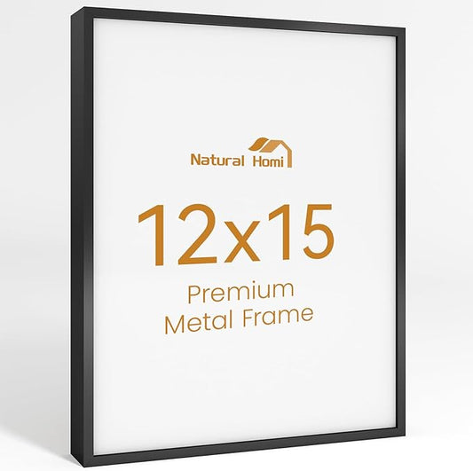 12x15 Aluminum Metal Picture Frame,Tempered Glass Black Photo Frame 12x15 for Family Photo,Posters,Art,Document to Wall Mount Horizontally or Vertically