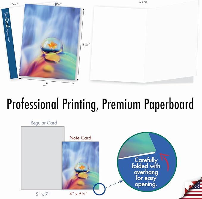 The Best Card Company - 10 Blank Note Cards (4 x 5.12 Inch) - Fun Pets, Zoo, Wildlife Cards, Assorted Greetings Boxed - Waterdrop Beauty AM6111OCB-B1x10