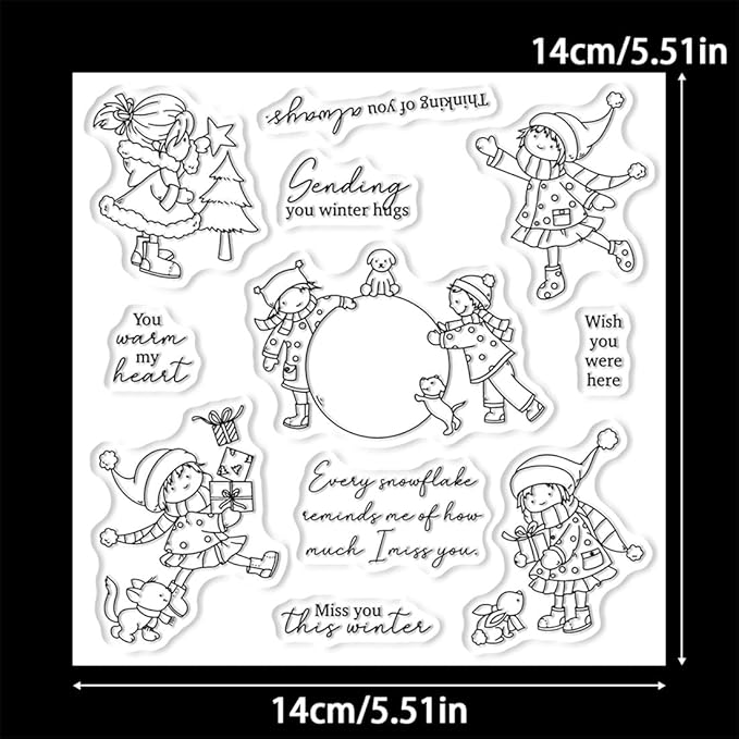 Christmas Children Stamps and Cutting Dies for Card Making DIY Transparent Silicone Clear Stamp and Metal Die Cuts Sets for Scrapbooking Paper Greeting Cards Decor Seals Craft Supplies