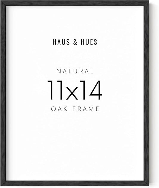 HAUS AND HUES Black Oak Wood 11x14 Picture Frame - Modern Wood Wall Art Display - Minimalist, Lightweight 11x14 Black Frame for Art Prints, Photos, Posters - Ready-to-Hang Vertically & Horizontally