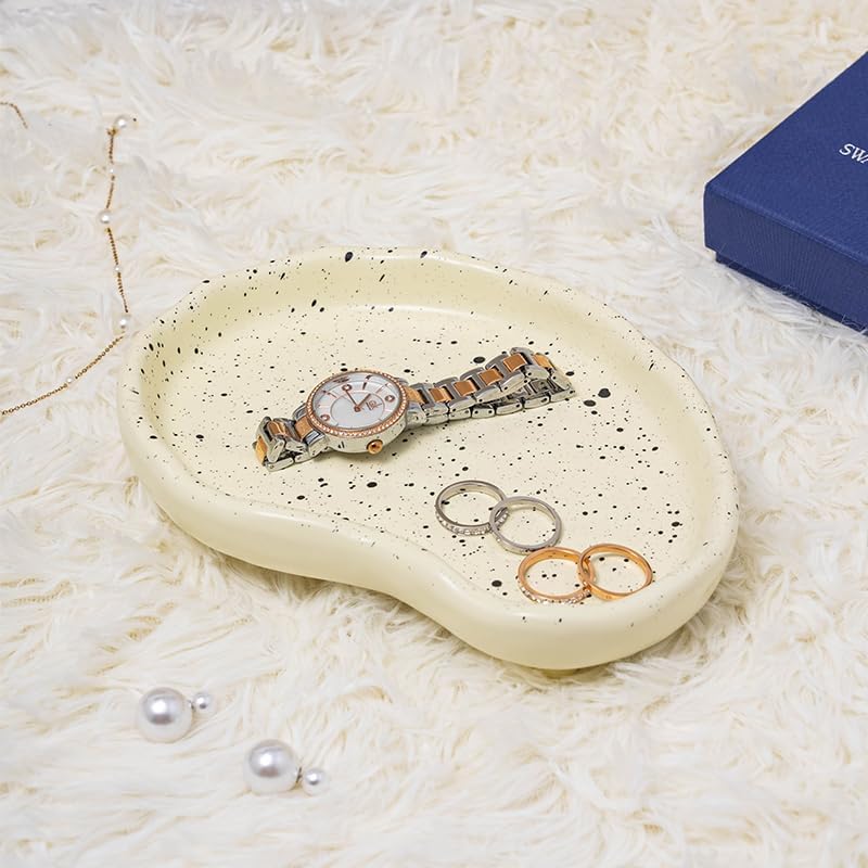 Ceramic Jewelry Tray, Decorative Tray Perfume Trinket Dish Key Bowl for Entryway Table, Bathroom Vanity Decor (Cream) by BIGPIPI