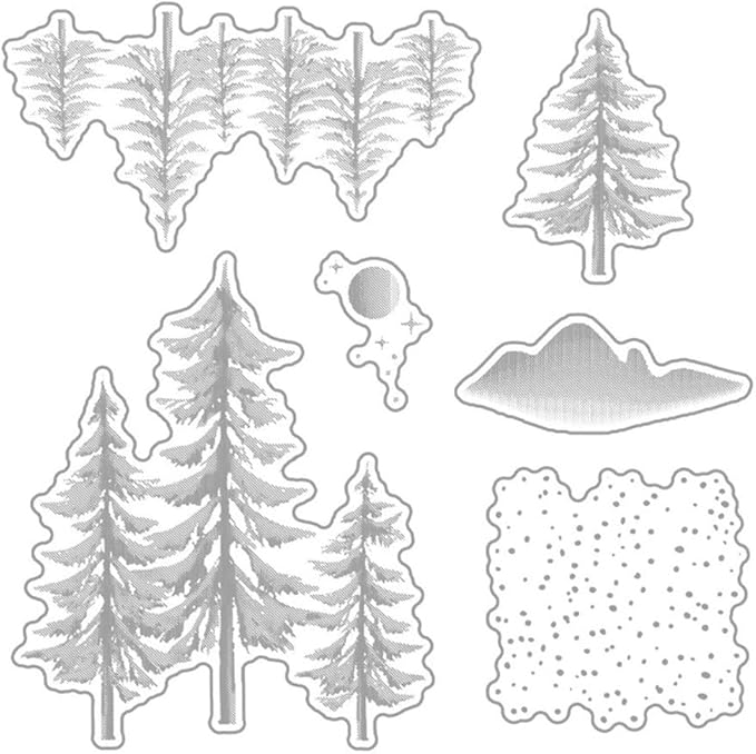 Snow Christmas Tree Stamps and Cutting Dies for Card Making DIY Transparent Silicone Clear Stamp and Metal Die Cuts Sets for Scrapbooking Paper Greeting Cards Decor Seals Craft Supplies