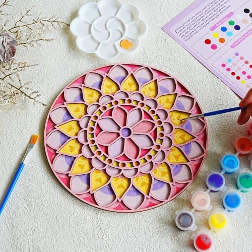 Temlum 2pcs Wooden Painting Crafts Kit for Adults, Mandala Wood Art - Image 3