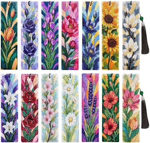 14 PC Diamond Art Flower Bookmark for Adults Gem Bling Bedazzling Kit Women by CharySim