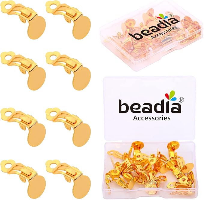 18K Gold Plated Earring Clips 10x17mm 20pcs with Beads for Jewelry Making Findings