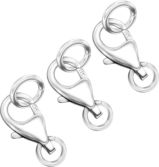 OHINGLT 925 Sterling Silver Lobster Claw Clasp with Closed Jump Rings,Necklace Clasps and Closures Suitable for Jewelry Making Necklaces Bracelet Made in Italy