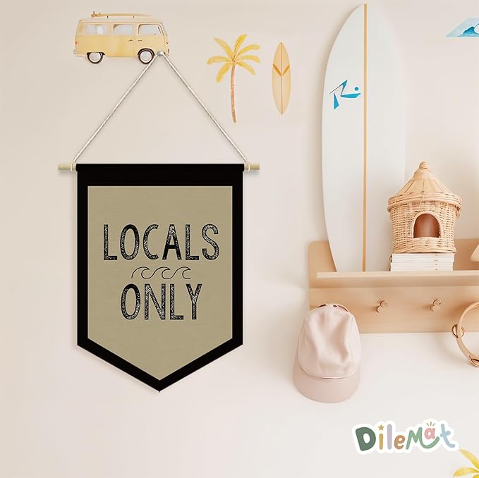 Surf Decor Locals Only Linen Pennant Banner,Neutral Beach Wall Hanging Flag,Beach Surf Coastal Vintage Decor for Surf Shack, Home, Bar,Rustic Outdoor Indoor Sign