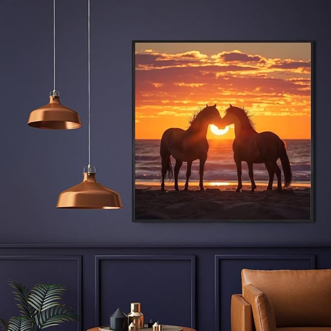 JYXSJYYD Paint by Numbers Kit for Adults Beginner,Sunset Beach Horse Paint by Number Kits Canvas Without Framed,DIY Acrylic Oil Painting Adults Paint by Numbers Kits for Home Wall Decor 16x16 Inch