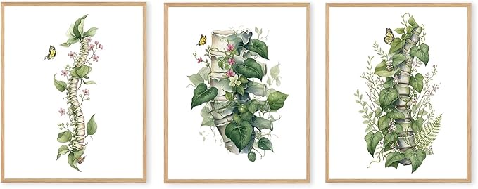 Boat Wades Chiropractic Green Botanical Unframed Wall Art Prints,Physical Therapy Posters & Prints For Office Clinic Hospital Decor,Gifts for Chiropractor 8x10 Set Of 4