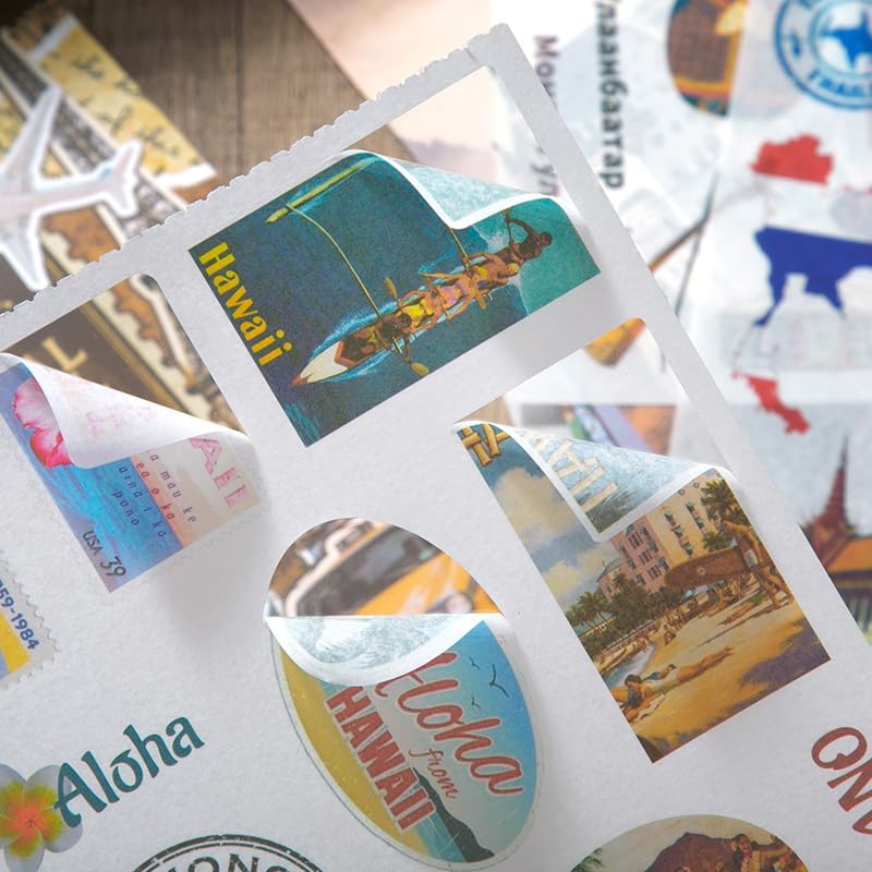 Prstincol Vintage Aesthetic Washi Stickers and Papers for Scrapbooking, 50 Sheets Ephemera Book for Art Journaling with Retro Global Travel Theme Stickers and Decoupage Papers for Junk Journal - Image 5