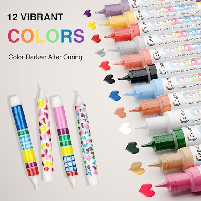 Candle Wax Pen, 12 Vibrant Colors Candle Wax Pen Set, Beginner-Friendly for Festival, Birthday Decorating, Blessing Writing & More DIY Crafts(30ml/1oz*12)