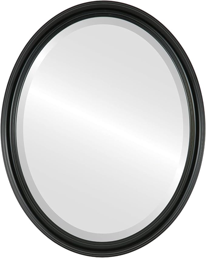 OVALCREST Oval Beveled Wall Mirror for Home Decor - Saratoga Style - Gloss Black - 22x26 Outside Dimensions