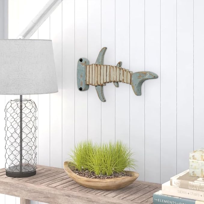 Mint Bucket Brands Driftwood Fish Nautical Wall Decor - 16" x 7.5" Handmade Wooden Rustic Coastal Wall Art for Living Room, Bedroom, Office, Bathroom - Ocean Beach Decoration (Kai)