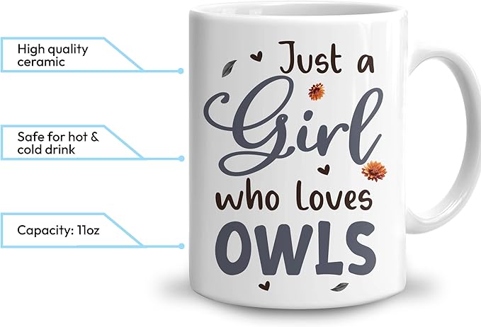 Hyturtle Personalized Cute Owl Coffee Mug - Just A Girl Who Loves Owls - Animal Lover Gift for Women - Birthday Christmas - Custom Ceramic Cup 11oz - 15oz