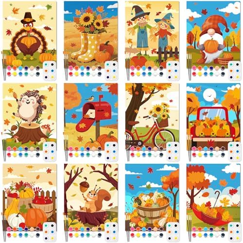 Ctosree 12 Pack Paint and Sip Kit Pre Drawn Canvas, Autumn Harvest, 10x8'' by Ctosree