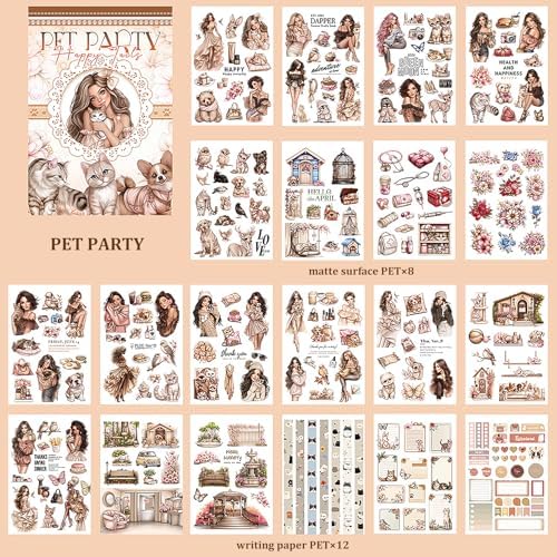 Snycler Scrapbook Sticker Book, Pets Dogs Cats Journaling Stickers, Animal Junk Journal Supplies, Pre-Cut Aesthetic Scrapbooking Stickers for Adults, Decorative Ephemera Bullet Planner DIY Arts Craft - Image 6