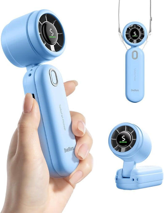 Diveblues High-Speed Portable Handheld Turbo Fan, USB Rechargeable Battery Powered, Small Portable Pocket Fan for Travel, Outdoor, Home, Office, Concerts, Lash, Gift for Women(Blue)