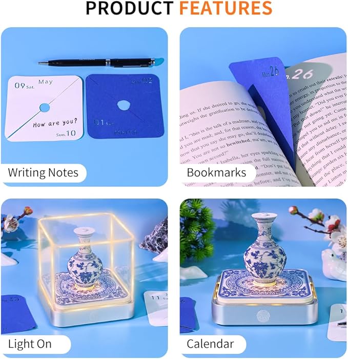 3D Time Piece Calendar 2026 3D Tear Away Art Memo Pad Notepad Desk Calendar with Light,3D Art Calendar Desktop Decoration Gift for Christmas (Blue and White Porcelain)
