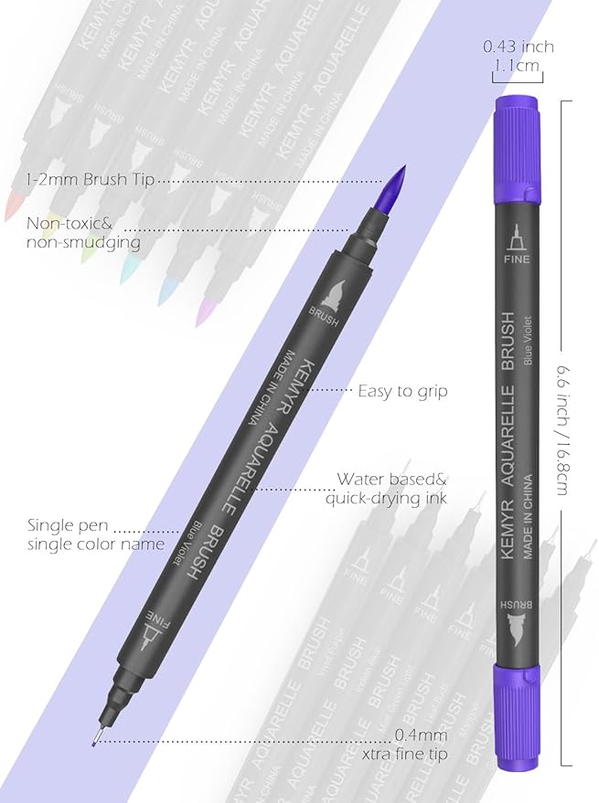 Markers for Adult Coloring Books: 60 Color Dual Tip Fine & Brush Pens - Water-Based Coloring Marker for Adults Drawing Sketching Bullet Journal Writing Lettering No bleeding