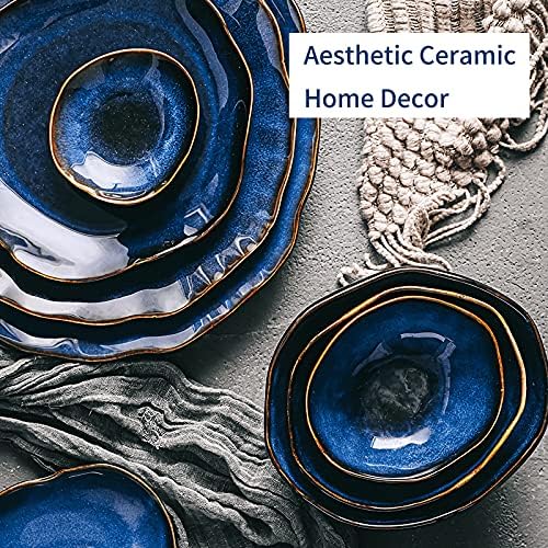 6 Inch Ceramic Decorative Bowl, Blue Reactive Glaze Key Tray - Image 3