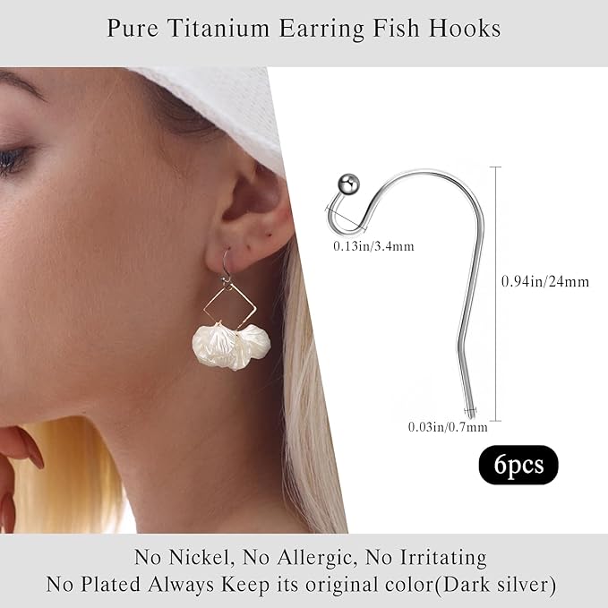 6pcs 20G Pure Titanium Earrings Hooks Ball Dot Ear Wires Hypoallergenic DIY Earrings Findings for Jewelry Making