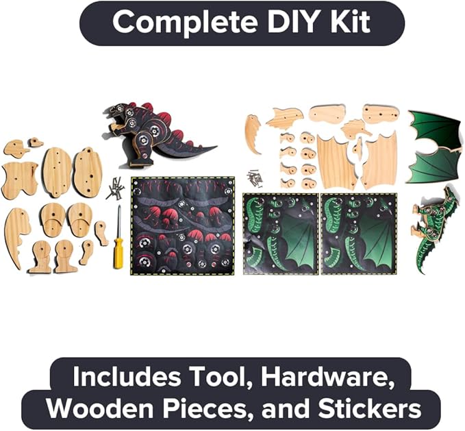 Little Jupiter DIY Wooden Kit with Stickers - 2 in 1 Monster Series - Japanese Monster for 7-12 Yrs - Woodworking Kits - Wood Crafts - Kids Building Kit - Wooden Crafts (Type 1 & 2)
