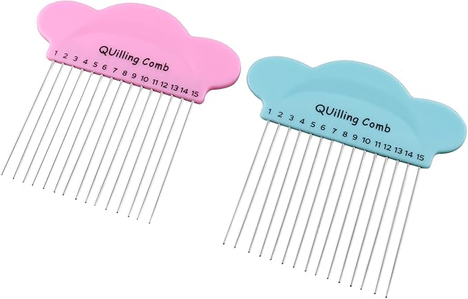 ZZLZX 2PCS Paper Quilling Comb Tool DIY Paper Craft Tool Paper Comb Weaver Origami Carding Art Tools Creat Loops Accessory Supply Origami Carding Art Craft Tool (Blue and Pink)