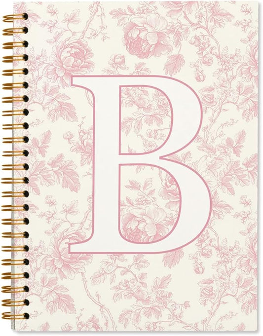 Pink Initial Notebook Embroidered B, Teacher Journal,Aesthetic Notebook, Monogrammed Personalized Stationery Gifts for Women,School Supplies for Girls 5.5x8.3