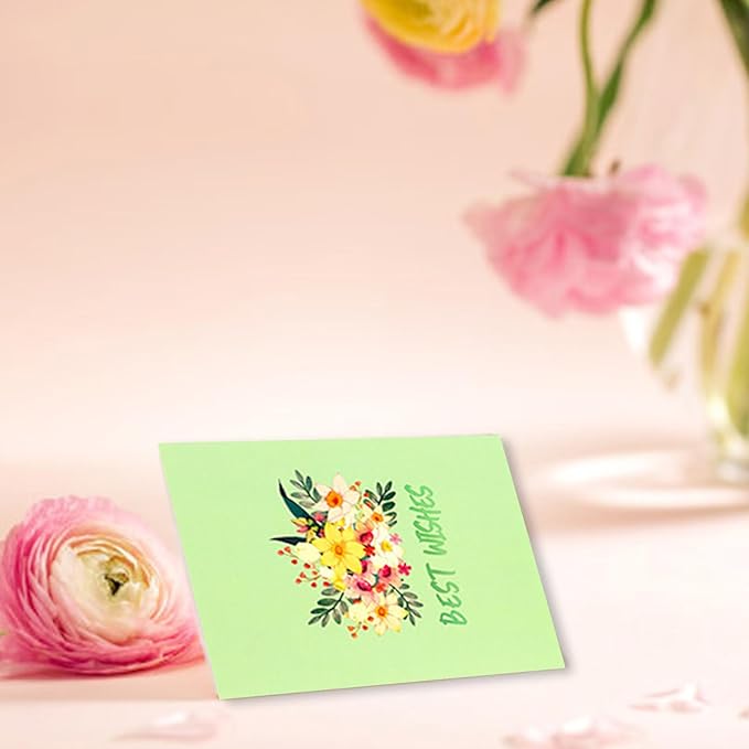 Artistic Colorful Florals Greeting Card With Envelope Handmade Foldable For Mother Day Anniversary Present Birthday
