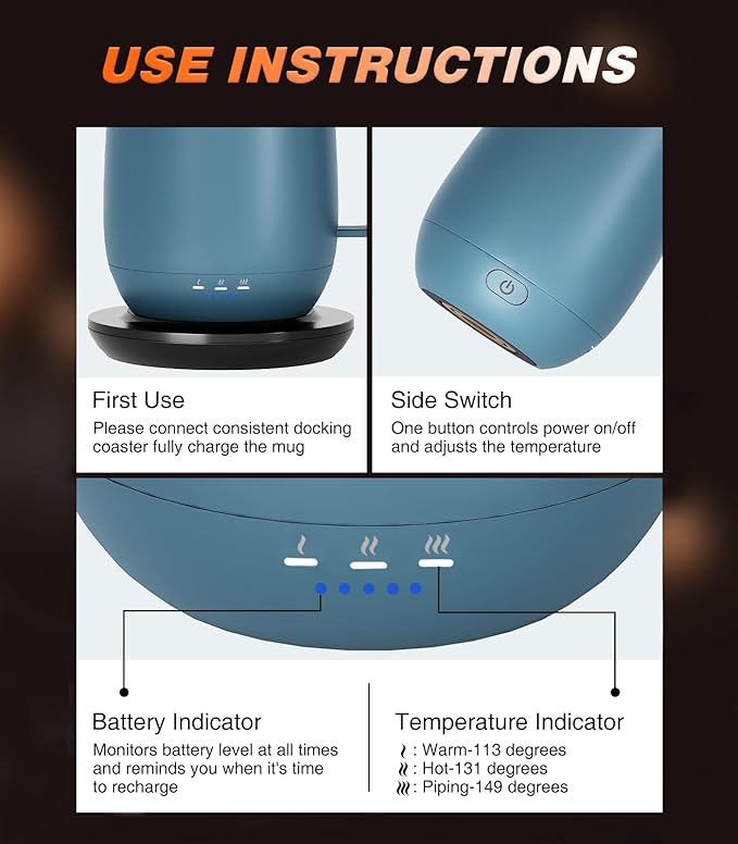Self Heating Coffee Mug T2, 16oz Smart Heated Coffee Mug, 150 Min Battery Life - Hot up to 149℉ Temperature Control Coffee Mug Warmer, Gifts for Dad Mom (No APP)