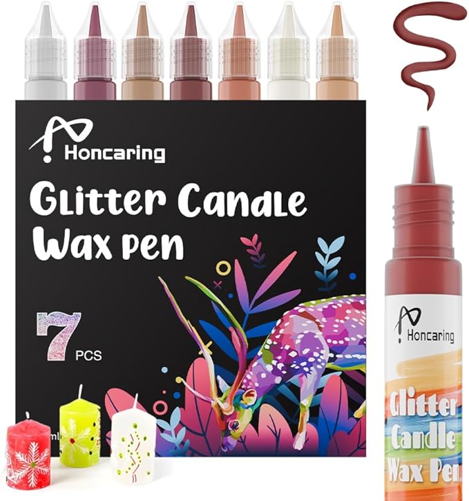 Candle Wax Pen, Easy to Use Glitter Painting Pen for All Crafter, 7 Glitter Colors Set for Candle Blessing Writing, Decorating & More DIY Crafts(15ml/0.5oz*7)