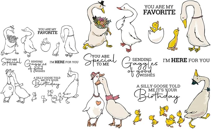 Lovers Goose Flower Stamps and Cutting Dies for Card Making DIY Transparent Silicone Clear Stamp and Metal Die Cuts Sets for Scrapbooking Paper Greeting Cards Decor Seals Craft Supplies