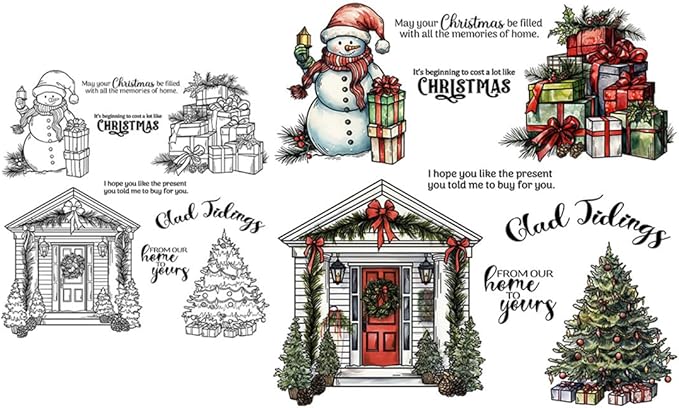Christmas Tree Door Snowman Stamps and Cutting Dies for Card Making DIY Transparent Silicone Clear Stamp and Metal Die Cuts Sets for Scrapbooking Paper Greeting Cards Decor Seals Craft Supplies