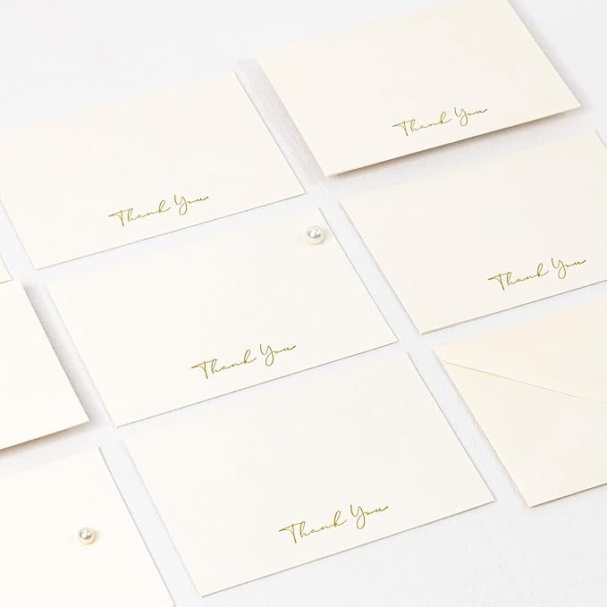 Crisky 50 Pack Thank You Cards With Envelopes & Stickers, Printable Ivory Bridal Shower Graduation Thank You Cards Small Business, Wedding Baby Shower Birthday Funeral Notes Bulk