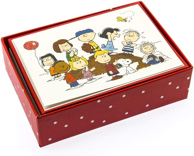 Graphique Peanuts Gang Boxed Notecards, 16 Peanuts Friends CardsEmbellished With Glitter, with Matching Envelopes and Storage Box, 3.25" x 4.75"