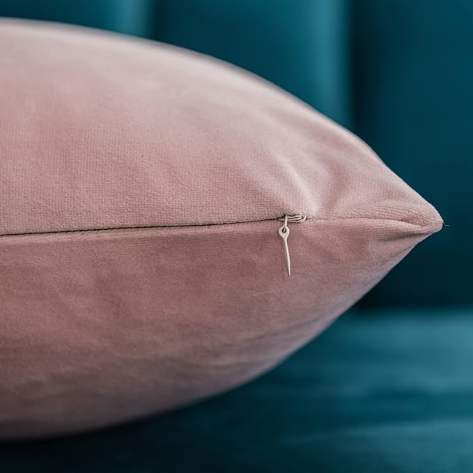 18x18 Throw Pillow Covers Pink: 2 Pack Cozy Soft Velvet Square Decorative Pillow Cases for Farmhouse Home Decor