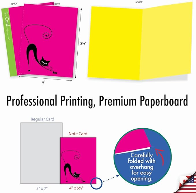 The Best Card Company - 10 All Occasion Blank Cat Cards (4 x 5.12 Inch) - Cute Assorted Bulk Card Set - YoCats M3962