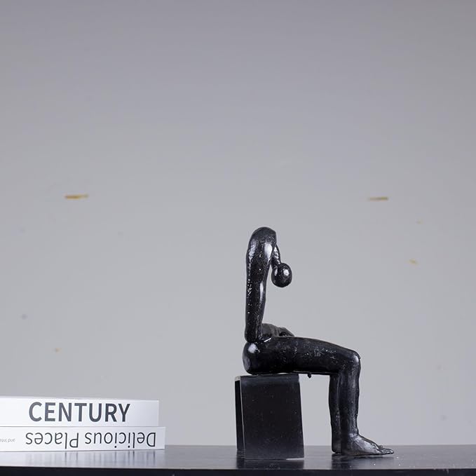 R REALONG 9.8'' Bronze Melancholy Sculpture, Modern Abstract Emptiness Statue& Think of Grief Sculpture Masterpiece Reproduction Brass Art Boutique for Home Office Decor and Special