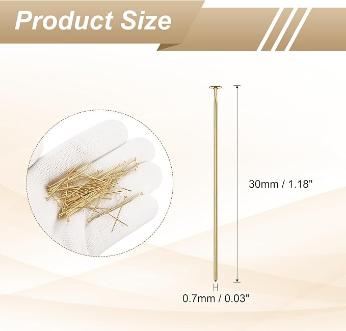 HARFINGTON 100pcs Flat Head Pins 1.18" 30mm Needles Bulk for Earring Pendant Necklace Bracelet Charm Jewelry Making Findings DIY Craft, 18K Gold