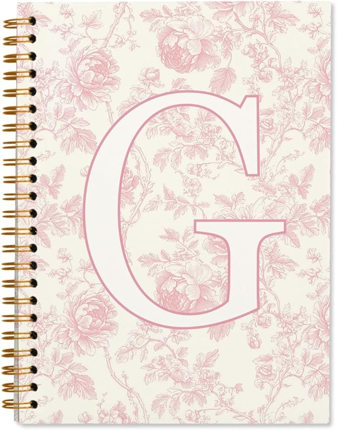 Pink Initial Notebook Journal Embroidered G, Teacher Journal,Aesthetic Notebook, Monogrammed Personalized Stationery Gifts for Women,Preppy School Supplies for Girls 5.5x8.3
