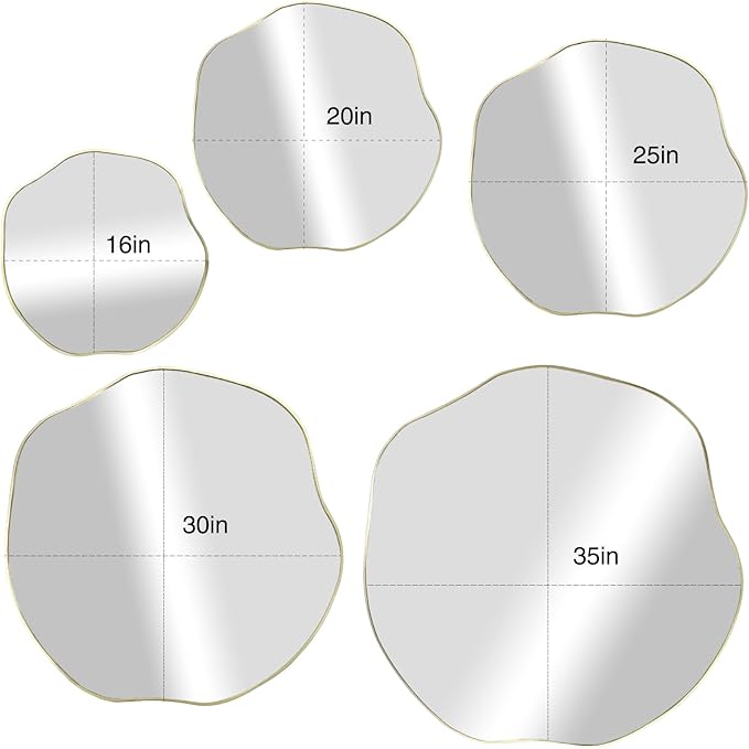 POZINO Gold Irregular Mirror, 20" Asymmetrical Wall Mirror, Scalloped Rounded Mirrors, Modern Frameless Abstract Mirrors for Living Room Bedroom Bathroom Entryway Hallway Fireplace