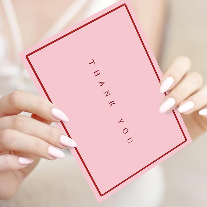 Whaline 24 Pack Red and Pink Thank You Cards Greeting Cards Blank Note Card with Envelopes Stickers for Valentine's Day Wedding Bridal Baby Shower Birthday, 4 x 6 Inch