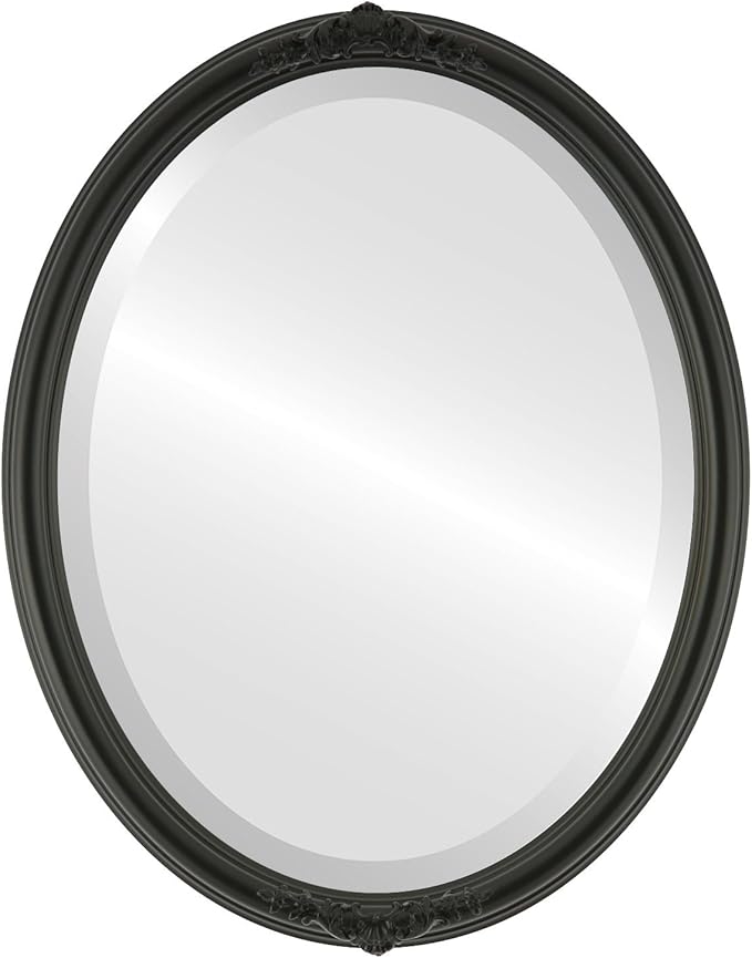 OVALCREST Oval Beveled Wall Mirror for Home Decor - Contessa Style - Matte Black - 26" x 22"