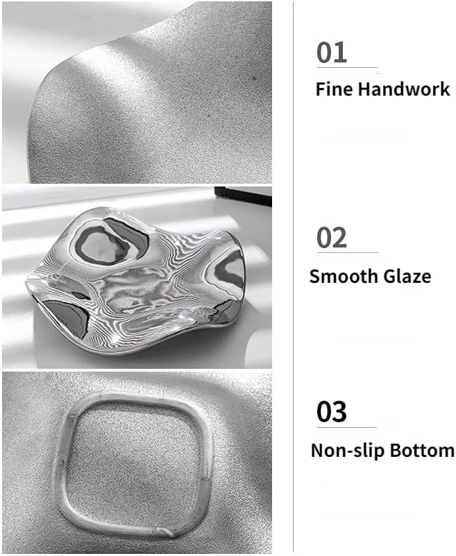 Jewelry Tray Ring Dish Ceramic Trinket Tray Key Tray Flower Wave Shape Birthday Party Wedding Home Decor for Entryway Table Livingroom dresser (Matte White) - Image 7