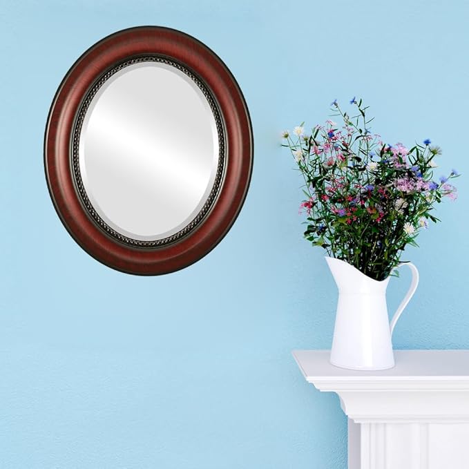 OVALCREST Oval Beveled Wall Mirror for Home Decor - Heritage Style - Vintage Cherry - 29x41 Outside Dimensions