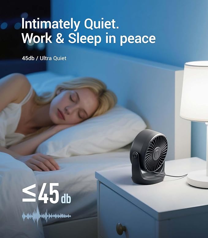 Diveblues USB Desk Turbo Fan, Ultra-Quiet Mini Desk Fan, Powerful Wind, LED Display, 5 Speed, 360° Rotating Small Portable Fan for Home, Office and Outdoor Cool Tech Gadgets - TurboBreeze