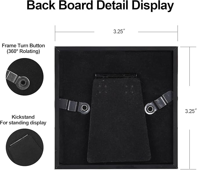 3x3 Picture Frame Set of 3, Black Metal Square Photo Frames with HD Glass, Fits 2x2 with Mat or 3 x 3 without Mat, Display for Wall and Table