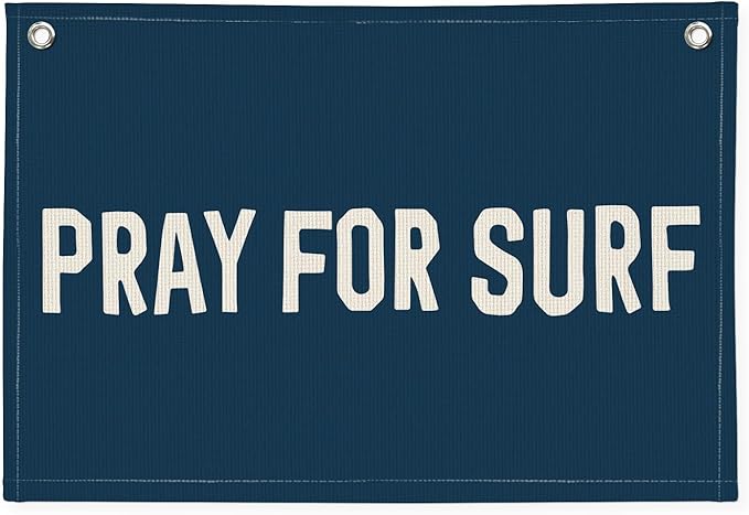 Surf Decor, Coastal Beach Room Decor Aesthetic, Linen Banner Wall Hanging Canvas Banner Flag Decor for Coastal Surfer Room Bedroom Beach - Navy Blue