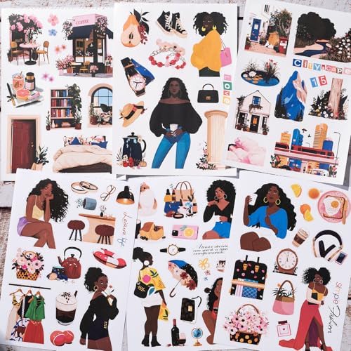 YagCu Journaling Sticker, Black Women Scrapbook Stickers, Junk Journal Supplies, Pre-Cut Aesthetic Scrapbooking for Adults, Collage Decorative Ephemera Bullet Planner DIY Arts - Image 4